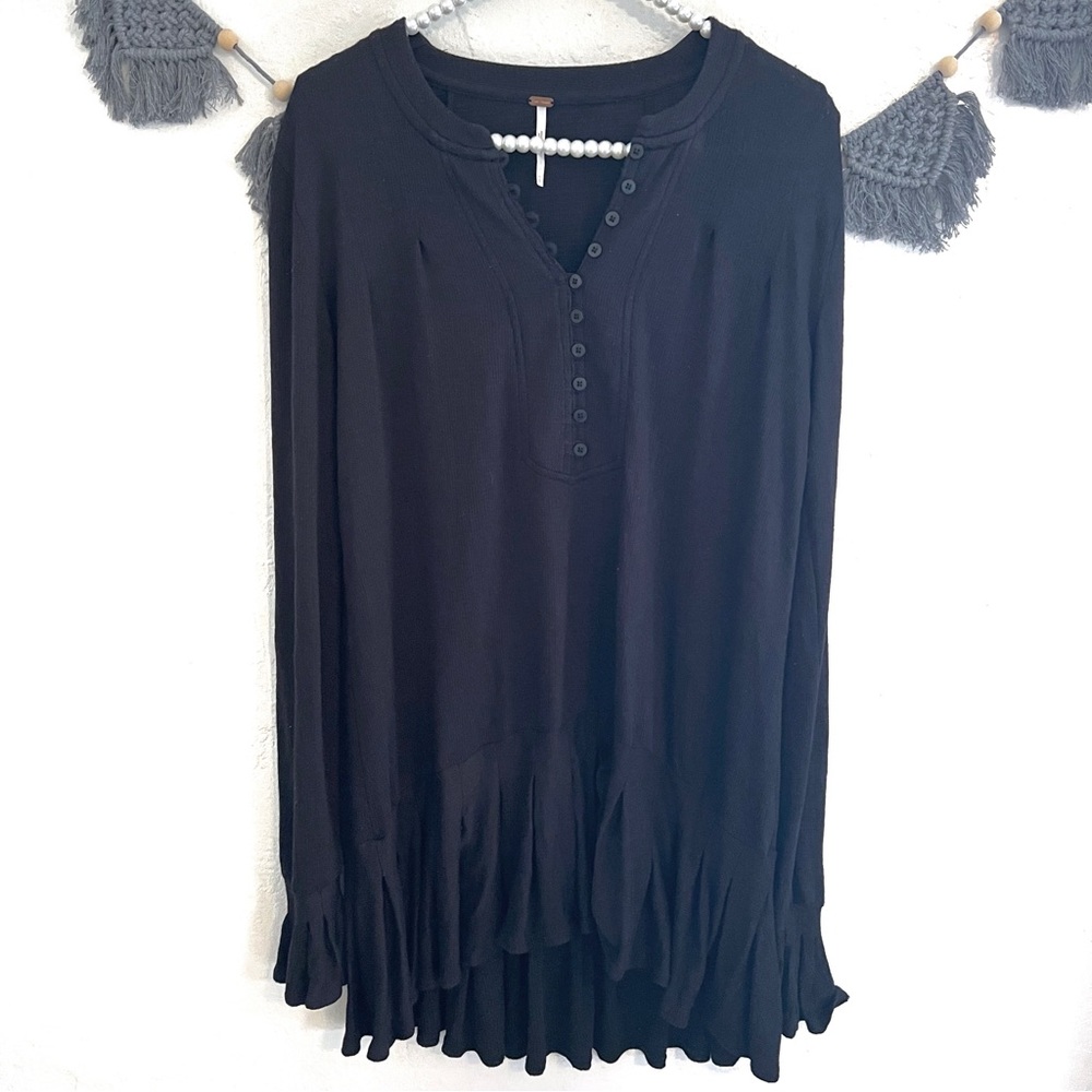 Free People | Your Girl Flounce Hem Knit Henley Tunic Dress - Picture 6 of 13